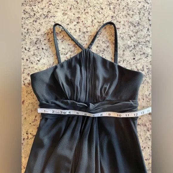 Y2K 100% silk chiffon black midi Dress size 2 - Picture 7 of 8